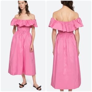 NEW SEA New York Diana Taffeta Off The Shoulder Midi Dress Pink Sz 14 Cocktail